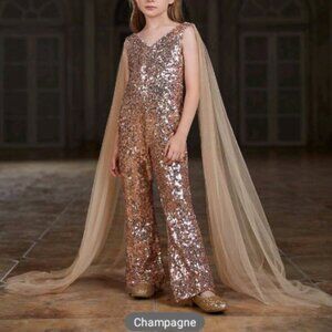Beautiful Champagne Gold Sparkly V-Neck Party Jumpsuit